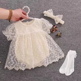 Baby Girl Summer Newborn Hundred Days Full Moon Baby Clothes Princess Dress Bodysuit Wrap Bottom Romper 1 Year Old Summer Set