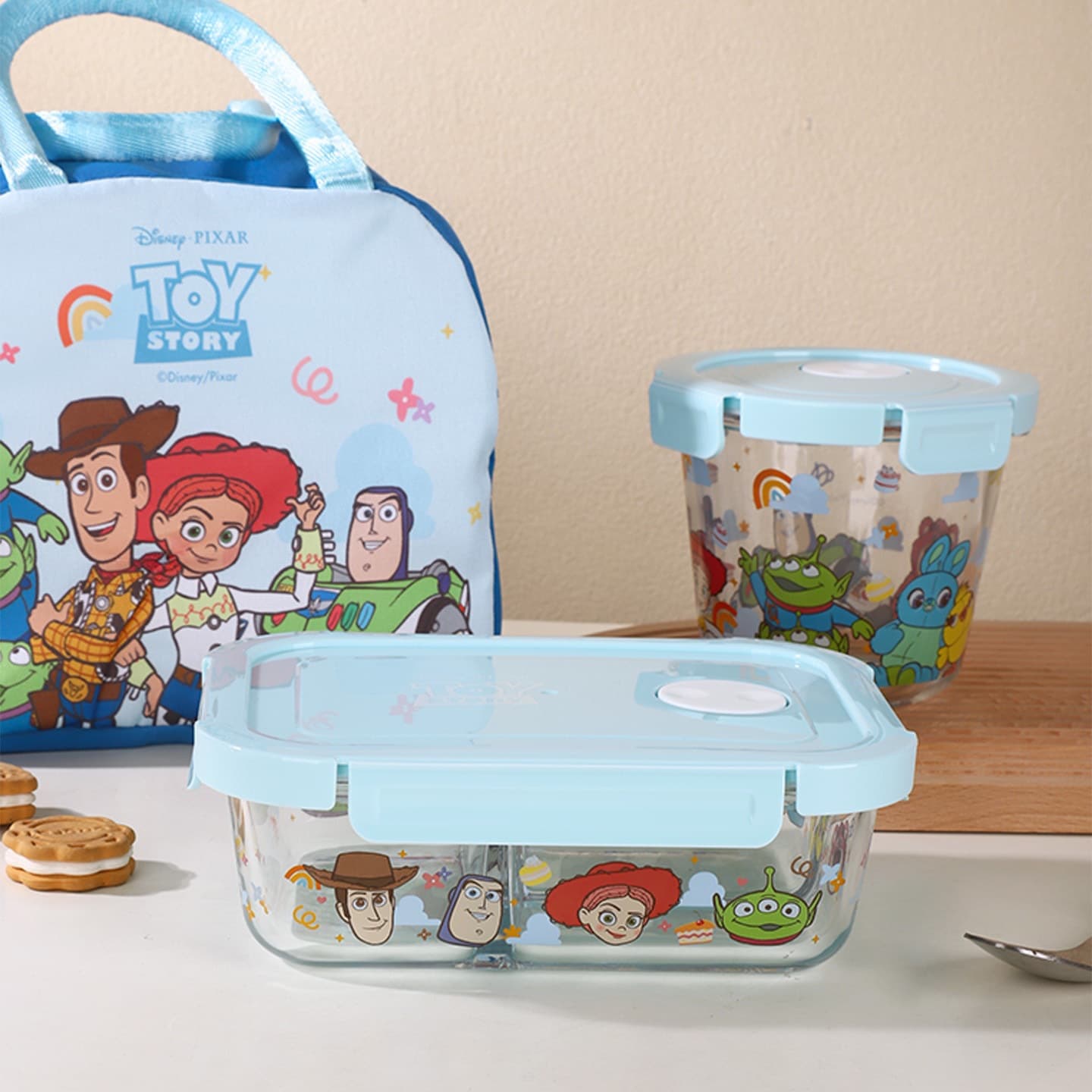 Disney Toy Story Kids Lunch Box Set Divided Food Storage Container Bento Box Student Meal Box Cartoon Glass