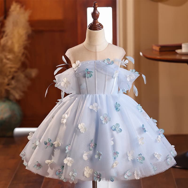 Girls' Dress Flower Girl Wedding Little Girl Flower Fairy Birthday Party Princess Dress Children's Host Piano Performance Outfit Winter