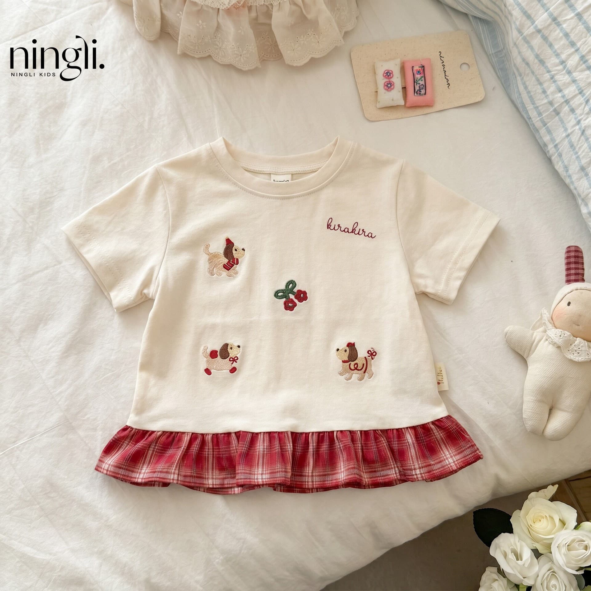 Ningli Girls Short Sleeve T-Shirt 2026 New Style Fashionable Summer Top for Kids