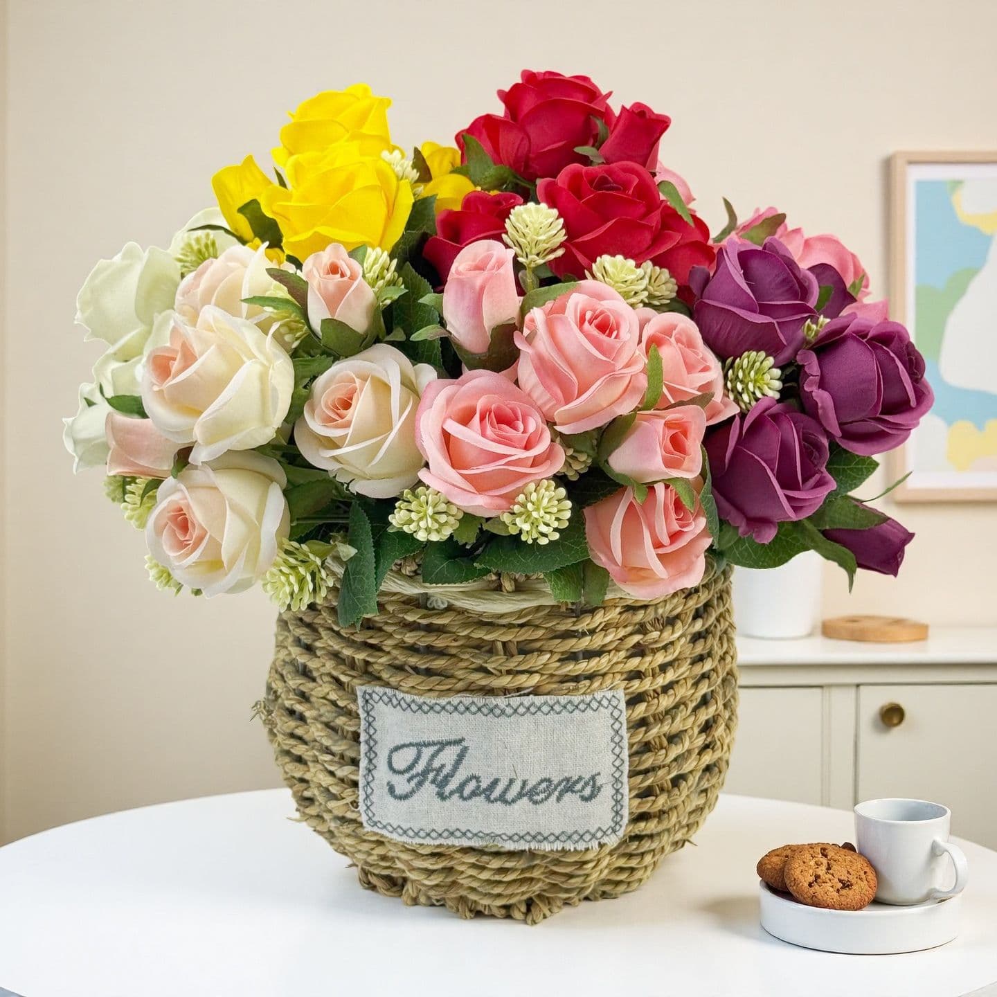 Amazon's new product 5-head rose artificial flower home table decoration rose basket ornament artificial flower plant