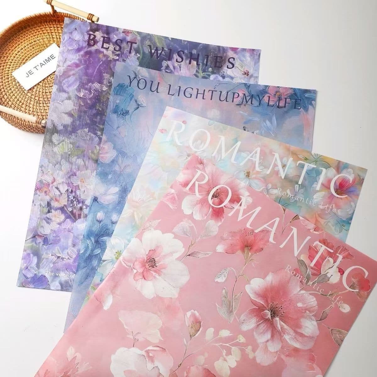 Best-selling Sicilian Oil Painting Style Wrapping Paper for Flowers, Letter Print Kraft Paper for DIY Flower Shop