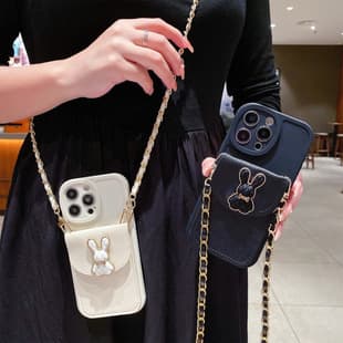 Trendy Street Style x iPhone 17 Pro Max Phone Case Bank Card Holder Neck Strap Chain iPhone 13/14 Full Coverage 15