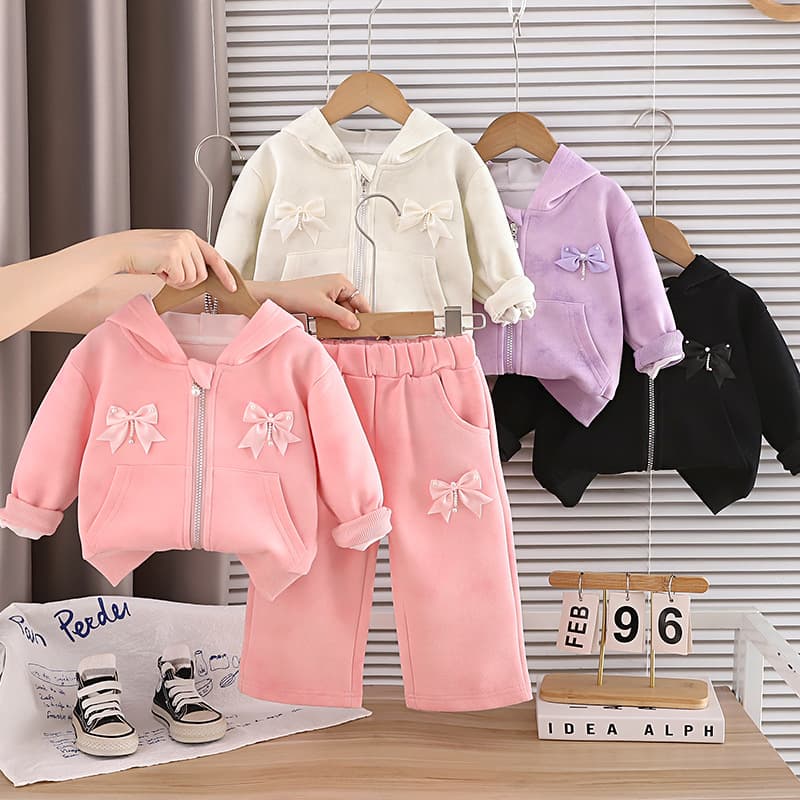 Girls 2026 New Autumn Outfit Set Infant Toddler Spring Autumn Set Baby Girl Hooded Long Sleeve Two-Piece Trendy Clothes