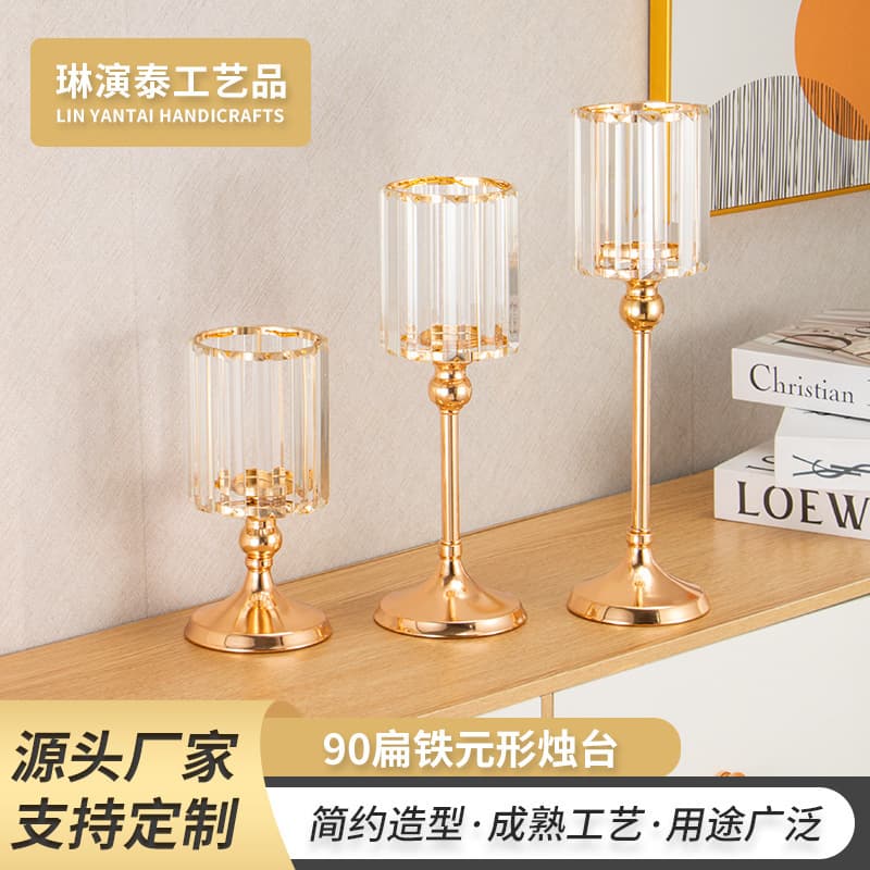 European Gold Crystal Candle Holder, Nordic Decorative Living Room Dining Room Home Ornament, Vintage Wedding Scene Decoration