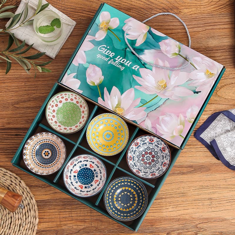 New Chinese Style Housewarming Gift Ceramic Dinnerware Set Wholesale Creative Underglaze Color Home Use Bowl Gift Box Breakfast Bowl Soup Bowl