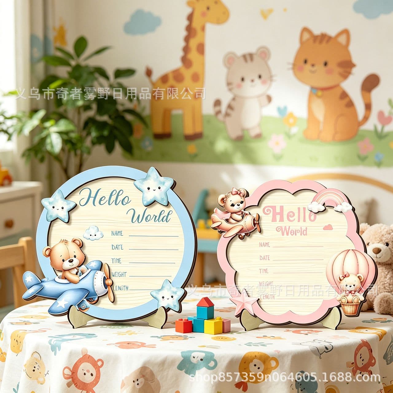 Creative newborn commemorative milestone wooden sign three-dimensional wooden ornaments baby birth announcement board welcome sign