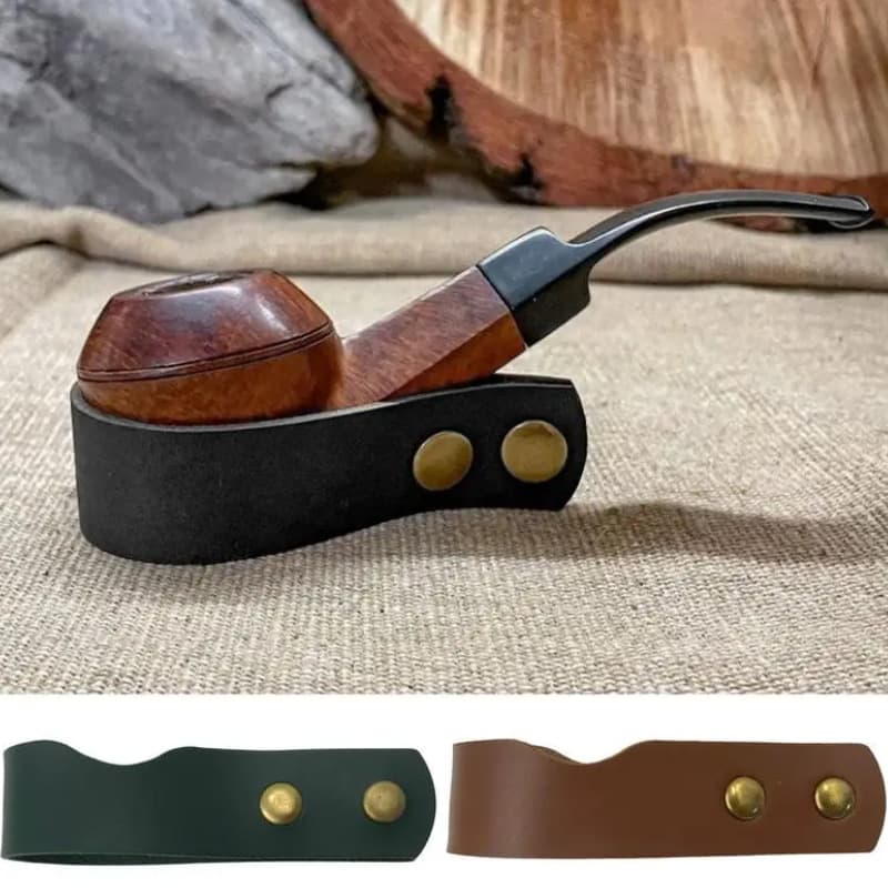 succsyes Top Grain Leather Pipe Holder Portable Pipe Stand for Men's Smoking Accessories Genuine Leather Pipe Stand