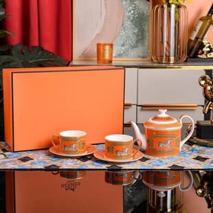 H Cross-border Bone China Coffee Cup Saucer Set Home European Afternoon Tea Set Red Tea Cup Pot High-end Gift