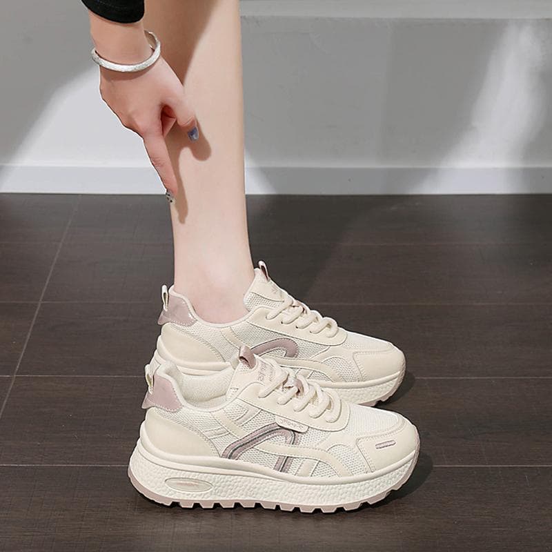 Spring Women's Shoes New Breathable Mesh Shoes Women's Korean Style Versatile Thick Sole Heightening Sports Shoes Casual Dad Trendy Shoes