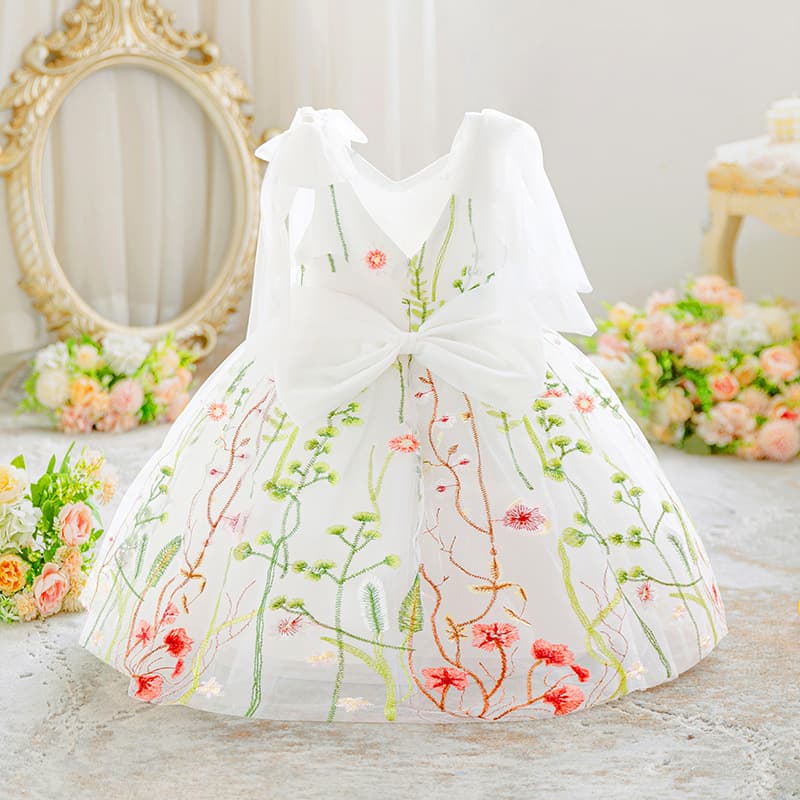 Girls' Dress Children's Gown Princess Dress Sleeveless Embroidered Mesh Skirt Flower Girl Dress Piano Performance Dress Host