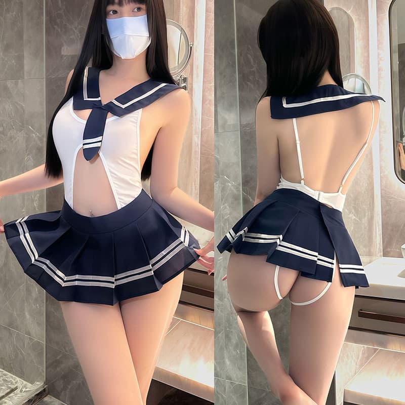 Sexy lingerie sexy fat MM uniform crotchless jumpsuit college suit passionate sailor dead library water F156