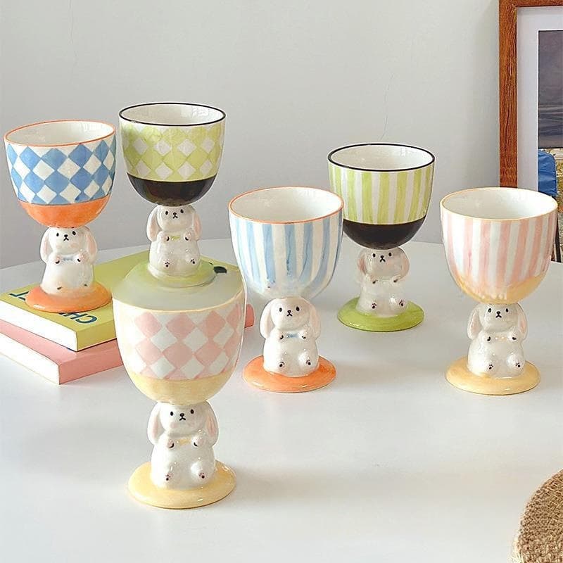 Rabbit goblet cute hand-painted three-dimensional hand-squeezed mug irregular large-capacity coffee cup white porcelain cartoon
