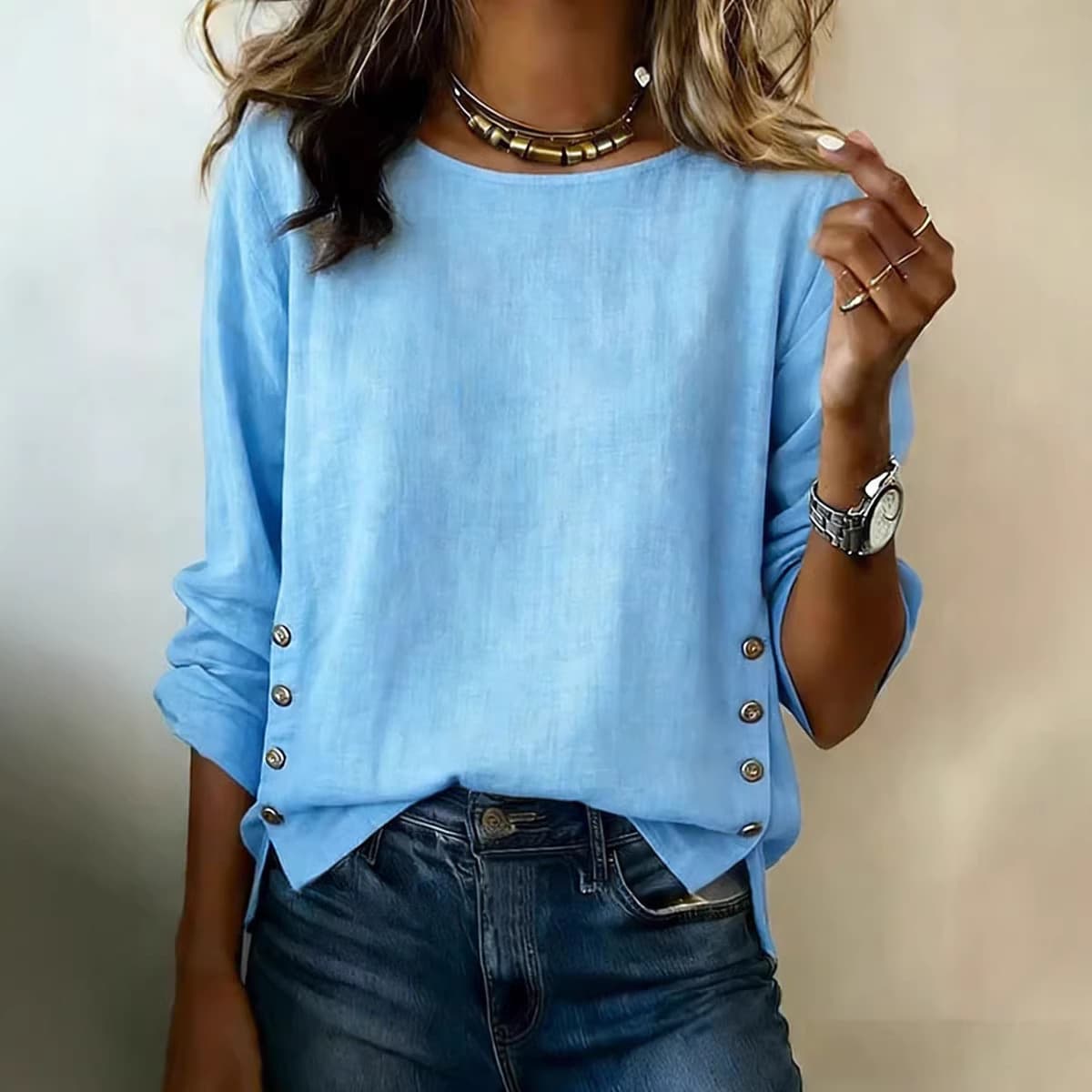 2026 Amazon US/EU Cross-Border Summer New Women's T-Shirt Solid Color Crew Neck Casual Loose Cotton-Linen Top