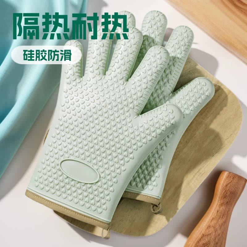 Heat-Insulated Gloves Silicone Heat-Resistant Gloves Kitchen Oven Home Anti-Slip Heat-Proof Microwave Oven Gloves Baking Supplies