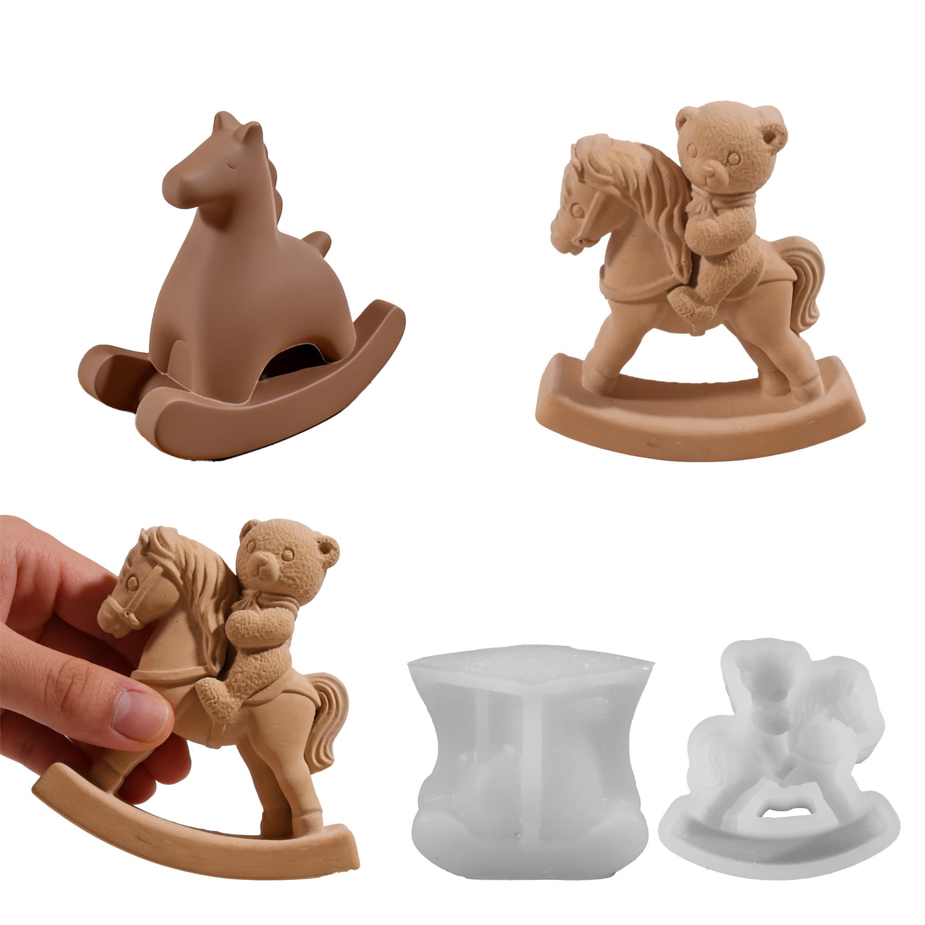 New Rocking Horse Bear Riding Candle Silicone Mold, Handmade DIY Cute Unicorn Plaster Ornament