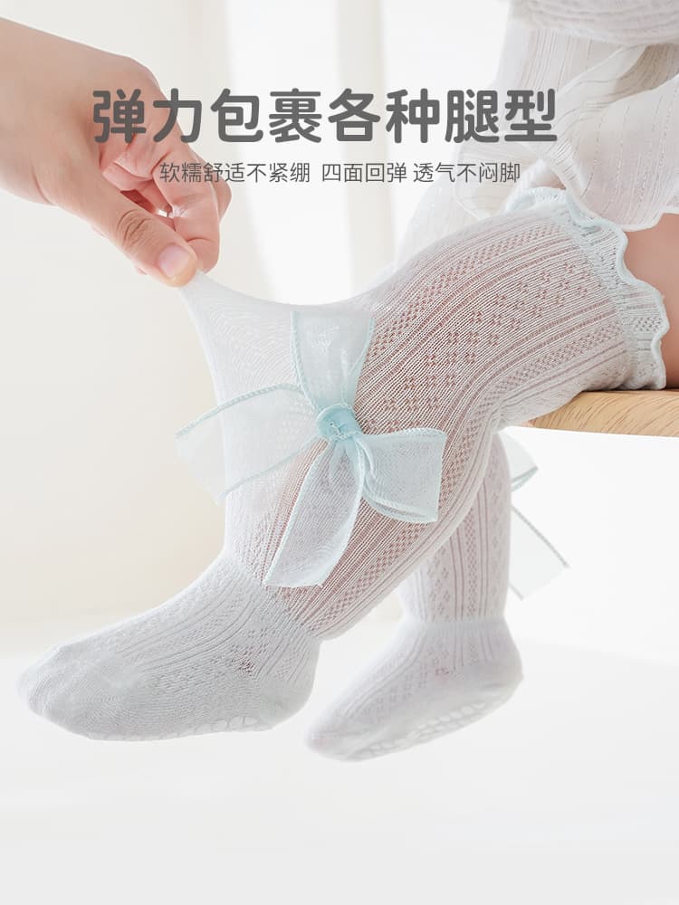 Thin Mesh Baby Mosquito-Proof Socks, Newborn Class A Over-the-Knee Long Socks, Summer Baby Bowknot Infant Socks