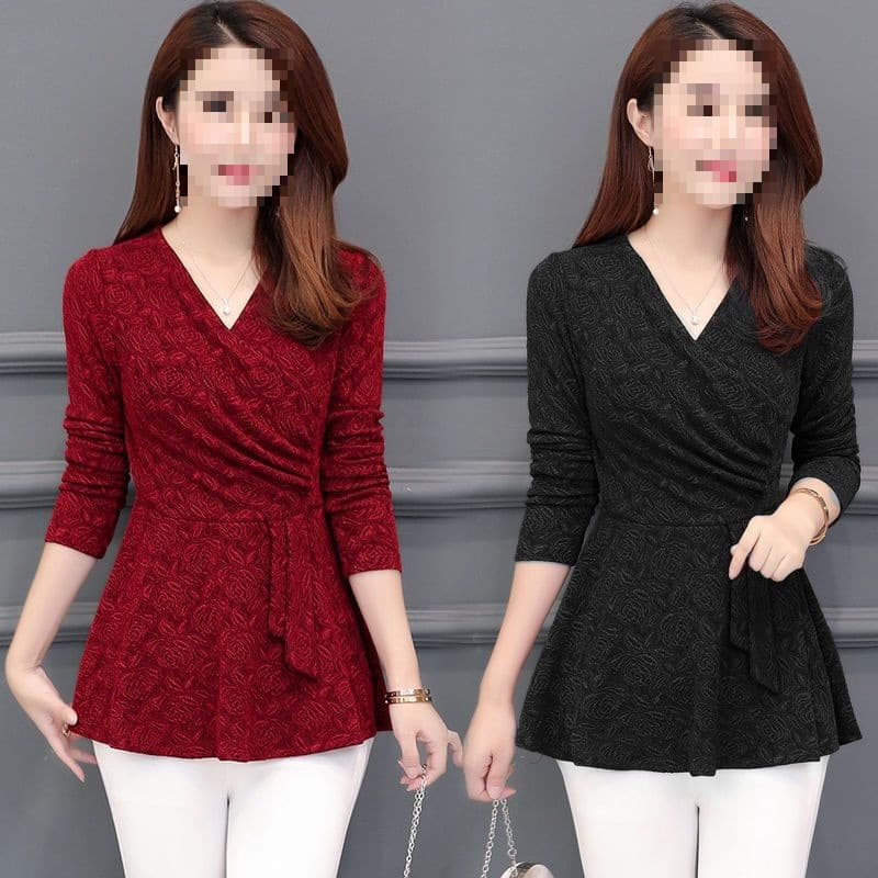 New spring and autumn style long-sleeved base layer top for women, plus size, Korean style, loose fit, slim fit, T-shirt collar, trendy.