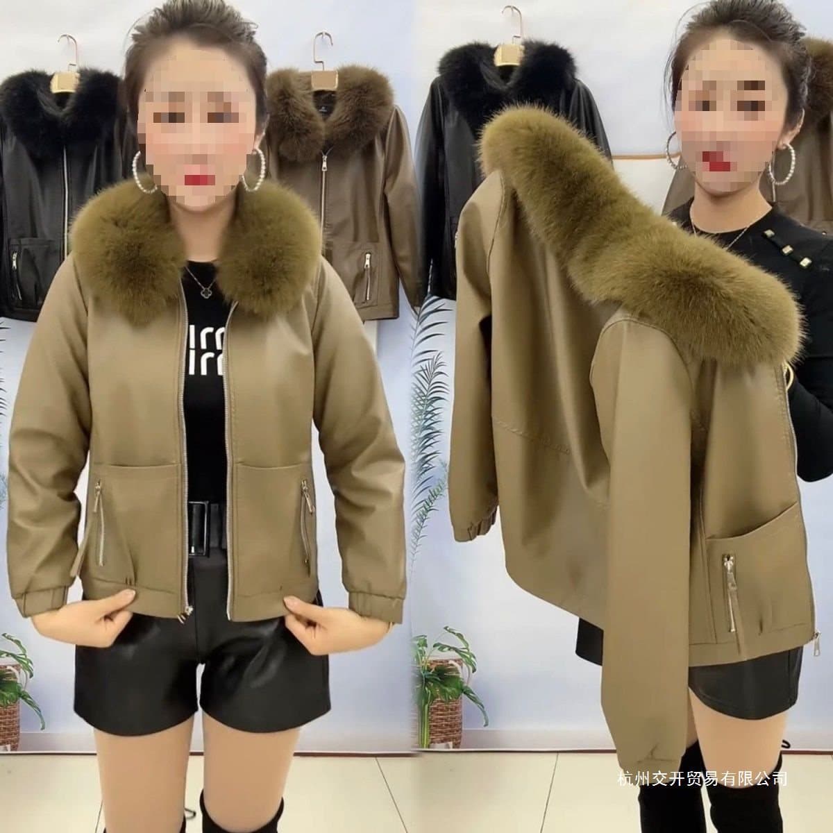 New winter style leather jacket with fleece lining, thickened fabric, detachable fur collar, fashionable and warm.