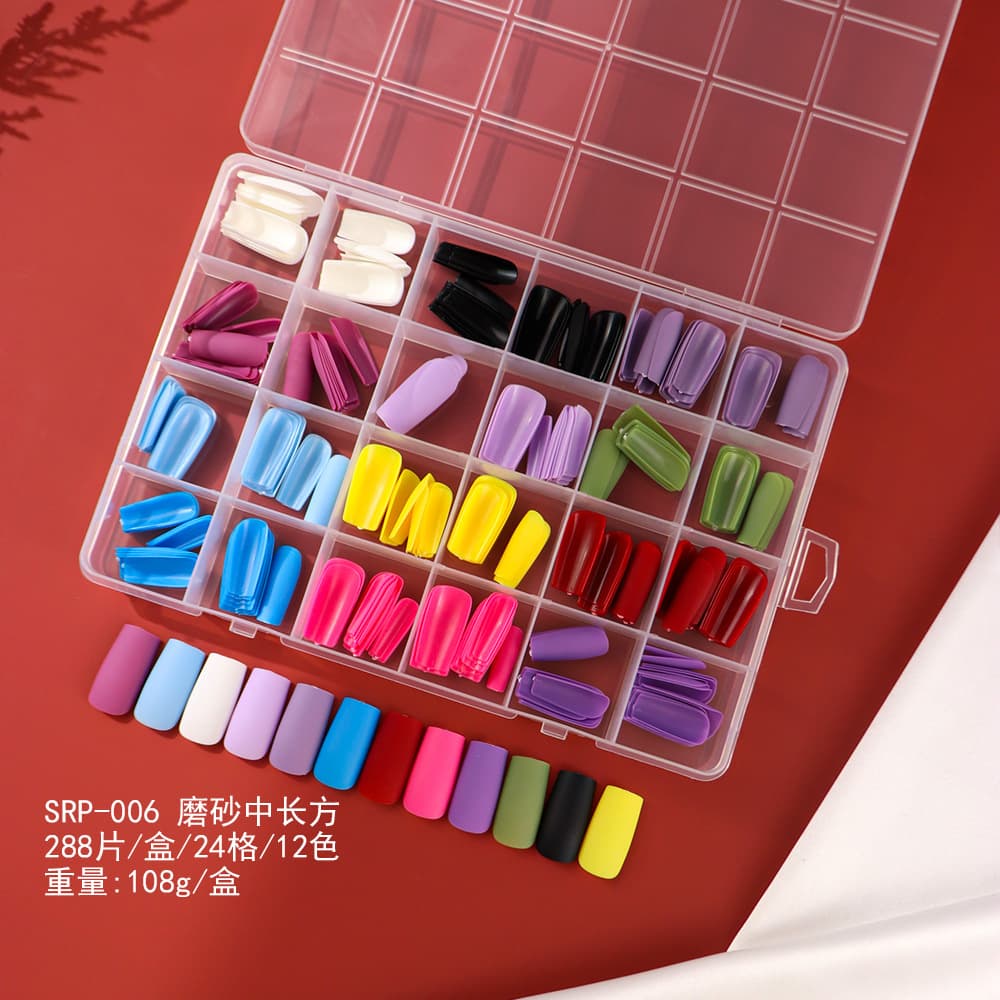 Cross-border hot-selling 288-piece solid color matte mixed color wearable nail tips, toenails, ballet false nails, seamless and no need for carving or filing