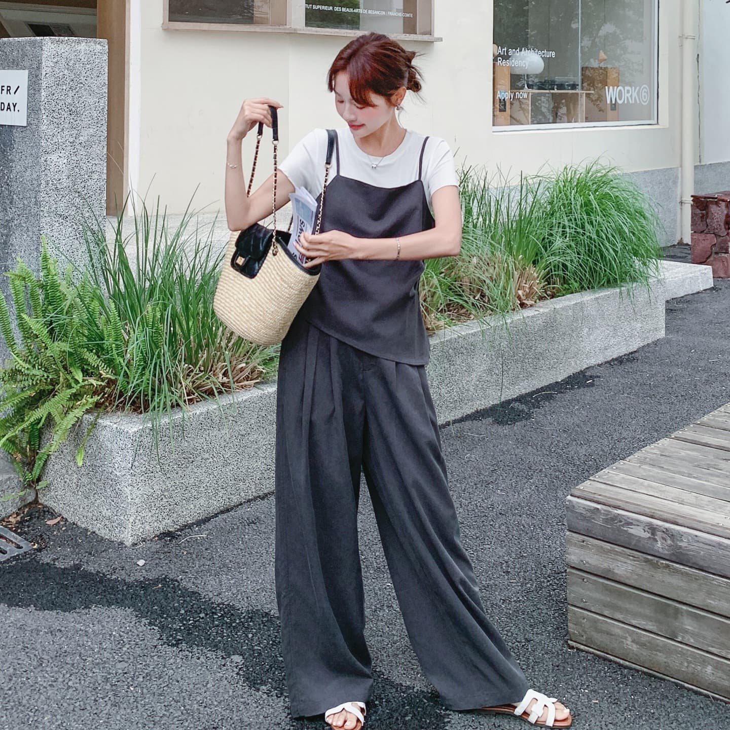 Korean Style Relaxed Three-Piece Set for Women 2026 Early Summer New Simple Casual Camisole Versatile T-Shirt Wide-Leg Pants Set