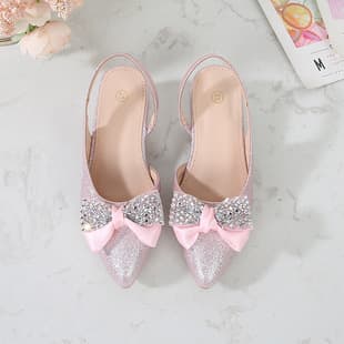 2024 Big Kids Crystal Butterfly Shoes Girls' Mules Huizhou Order Available Crystal Girls' Shoes