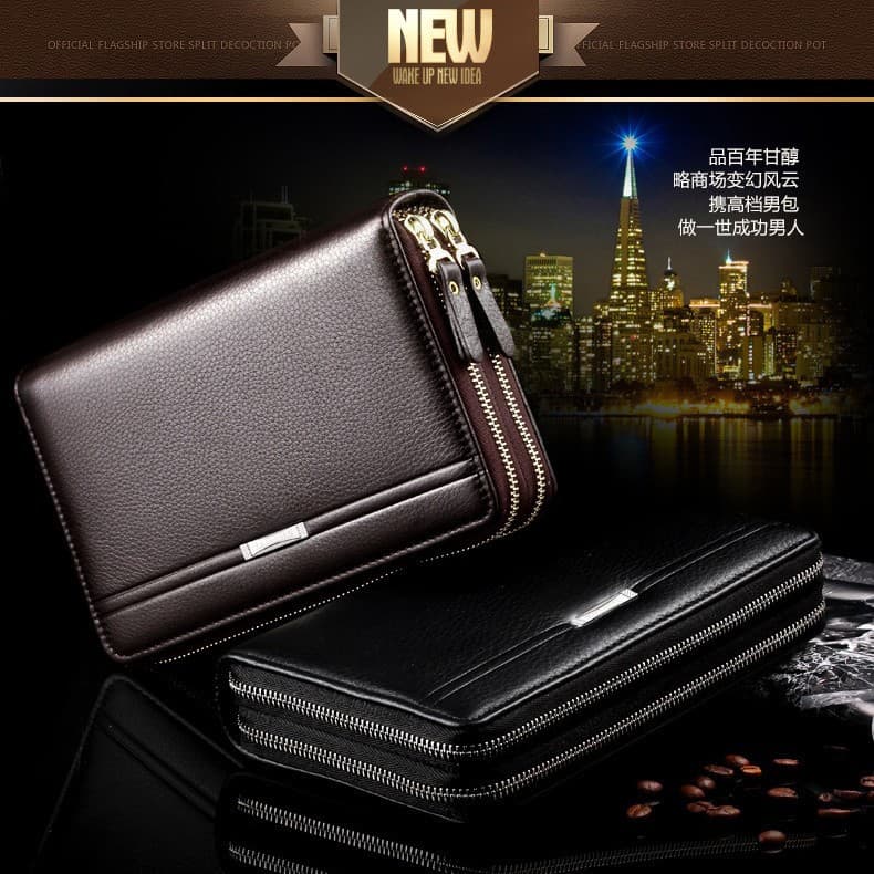 The new men's multi-card is a double zipper men's clutch envelope bag business clutch bag wallet men's clutch bag clip bag