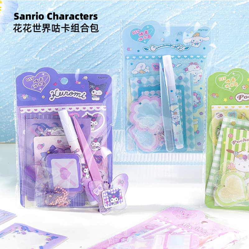 Sanrio Flower World DIY Guka Combo Pack: Notebook and Sticker Set with High-Value Kuromi Cinnamoroll