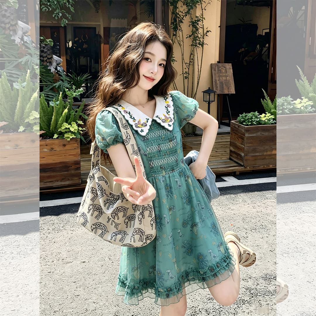 French temperament green dress for women 26 summer new Korean style unique and beautiful super good-looking short skirt for small people