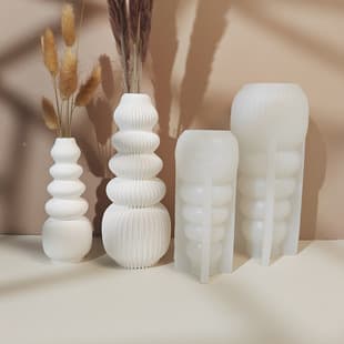 Quanmingxiang Nordic Art Bubble Vase Silicone Mold 3D Striped Vase Flower Arrangement Cement Plaster Mold