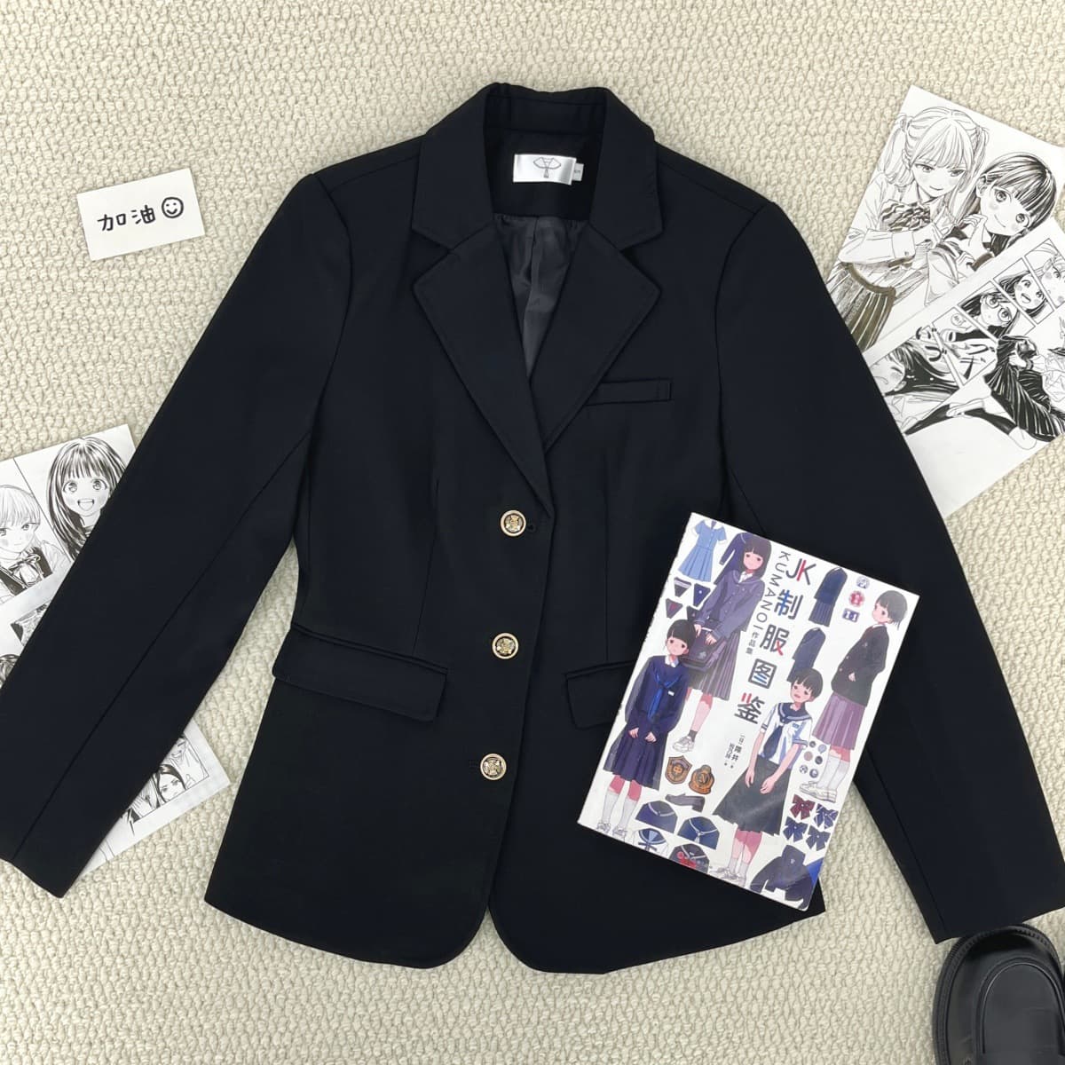 Original JK uniform waist-trimming black three-button suit Japanese academy fashion slim fit versatile casual suit