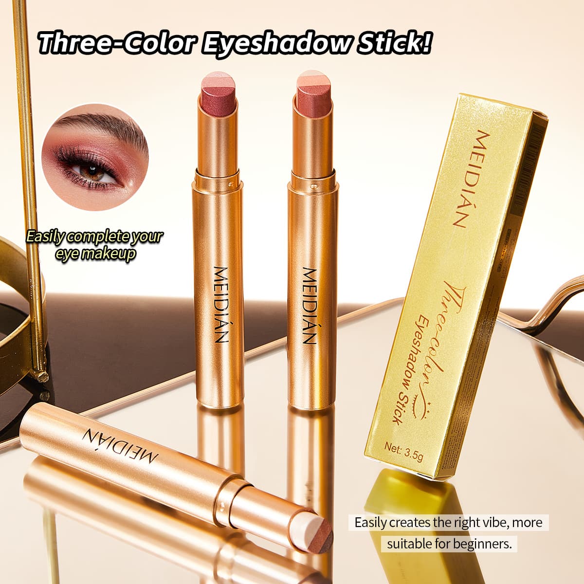 Cross-border hot-selling three-color eyeshadow stick with a touch of glitter, natural eyeshadow stick and three-color eyeshadow stick