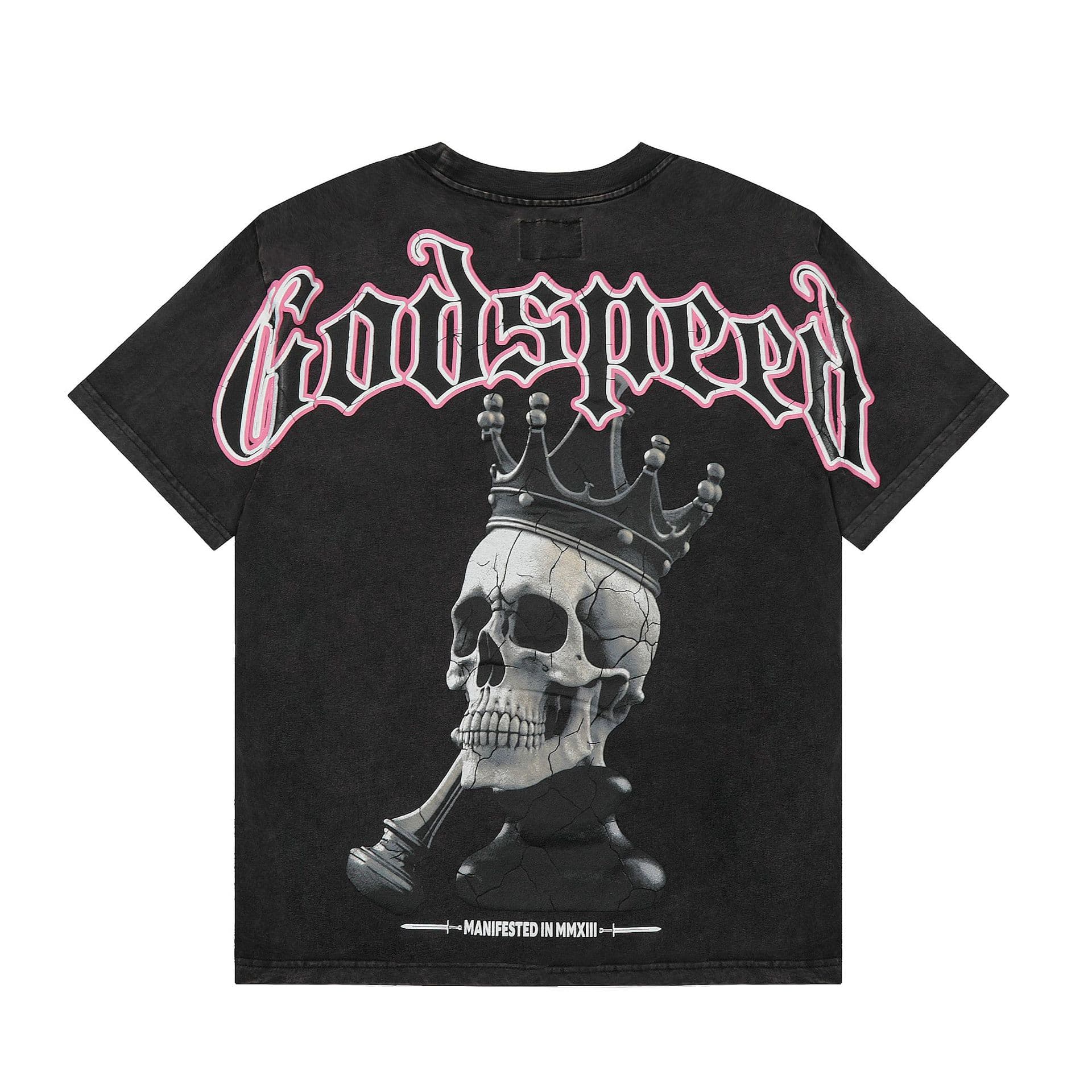 2025 Cross-border American High Street New Style Half Sleeve Skull Crown Letter Print Loose Retro Rock Short Sleeve T-Shirt