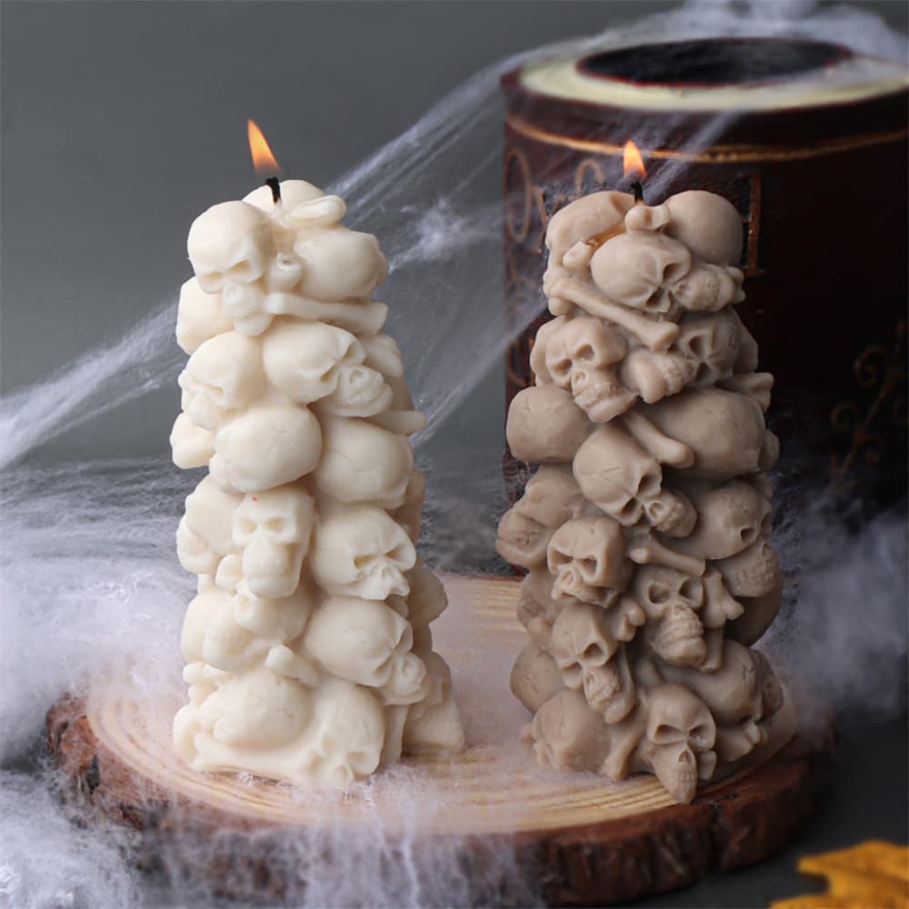Amazon Cross-Border Scented Candle 3D Skull Ghost Head Tower Stacking Carved Ornament Candle Halloween Gift