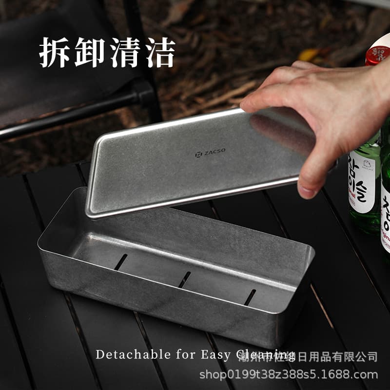 304 Stainless Steel Vintage Industrial Style Commercial Restaurant Cutlery Storage Box with Lid and Hollow Drainage