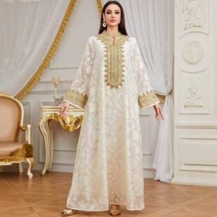 European and American Cross-border Embroidered Robe Women Elegant Dress Foreign Trade Fashion Elegant Long Dress