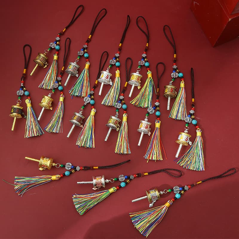 New Tibetan-style Six-Syllable Mantra Prayer Wheel Pendant Keychain Bag Dual-use Spinning Wheel Charm Wholesale