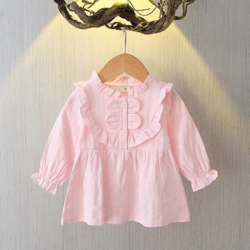 Girls' Long-Sleeve Shirt Spring Autumn New Kids' Clothing Toddler Little Girls Solid Color Stylish Doll Top Versatile Trendy Blouse