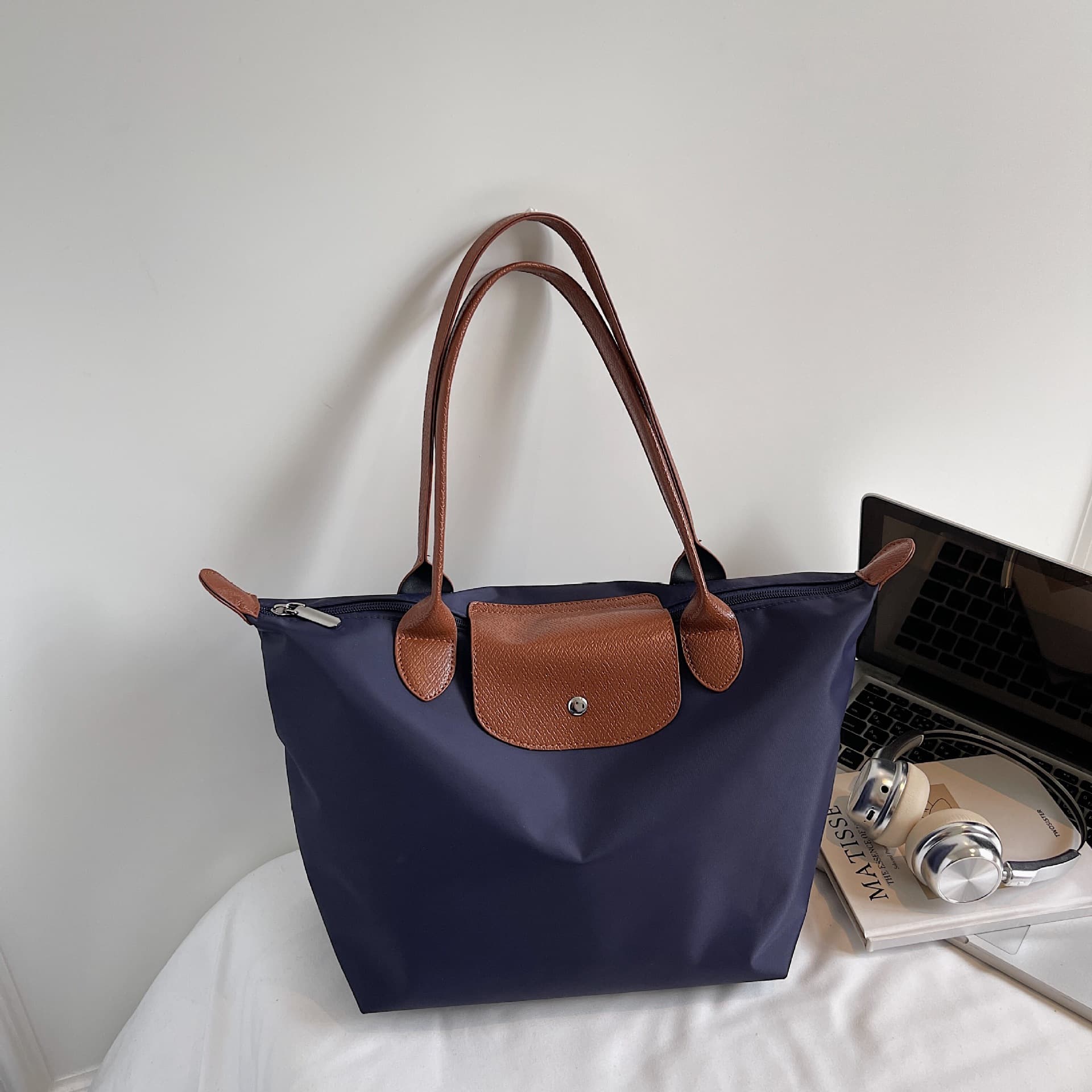 Cross-border French Longchamp Le Pliage Tote Bag Contrast Color Nylon Shoulder Handbag Women's Fashion Niche Underarm Bag