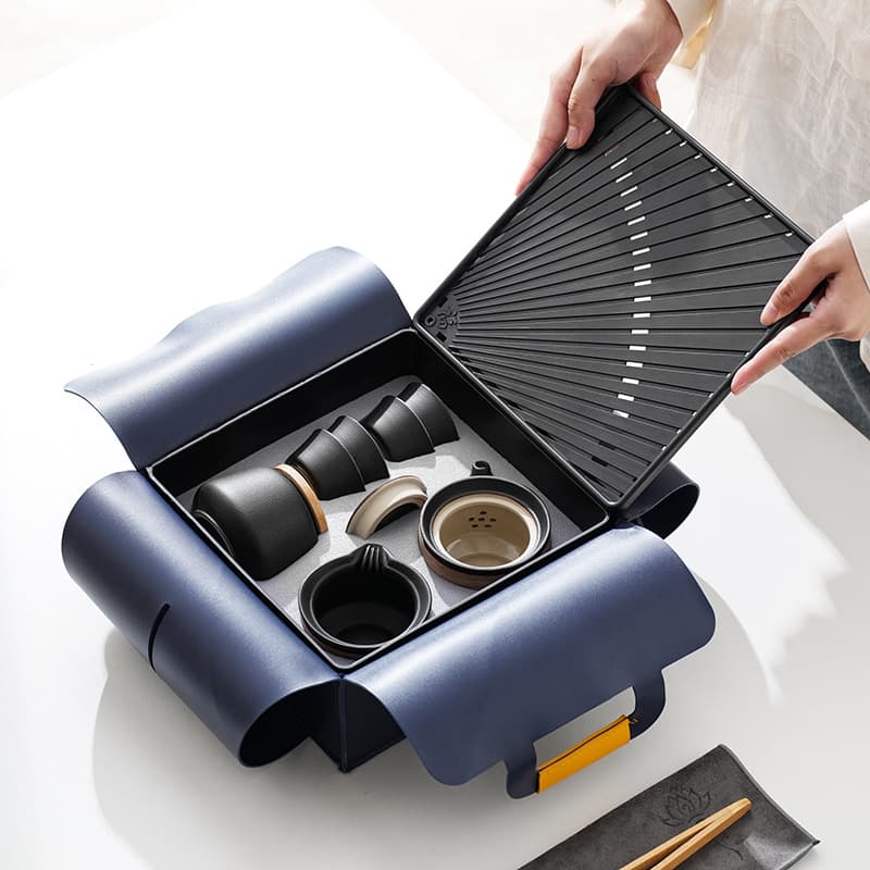 Ceramic Portable Travel Tea Set, Outdoor Tea Set, Corporate Business Event Gift, Holiday Souvenir, Custom Logo Available
