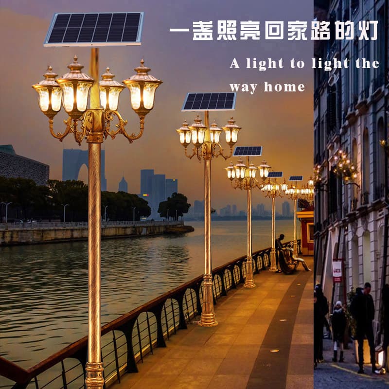 Solar European Courtyard Light Landscape Light Outdoor LED High Pole Street Light Garden Community Vintage Lawn Light