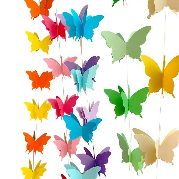 Butterfly-shaped Paper String Flower Decorations For Birthday Party Streamer Balloons Tassel Pendant Balloon Party Dress Up