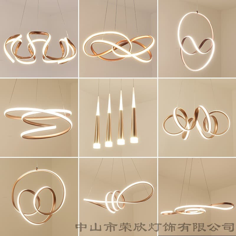 Cross-border Art Irregular Pendant Light Creative Personality Gold Bar Front Desk Line LED Light Restaurant Pendant Lamp Decoration