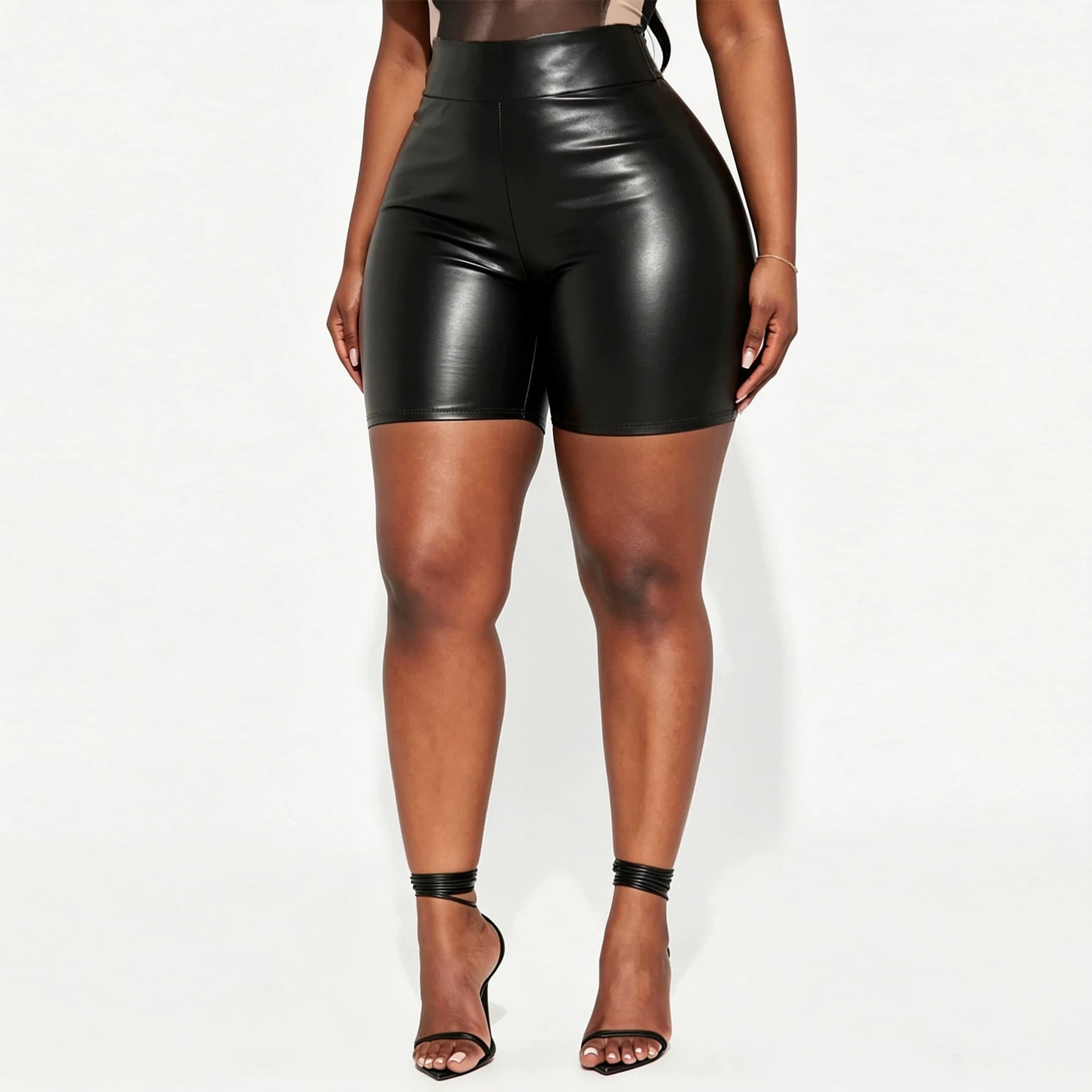 PU Leather Shorts for Women, Sexy Nightclub Mid-Length Shorts, European Size Leather Shorts, Cross-Border Bestseller, Tummy Control Tight Shorts