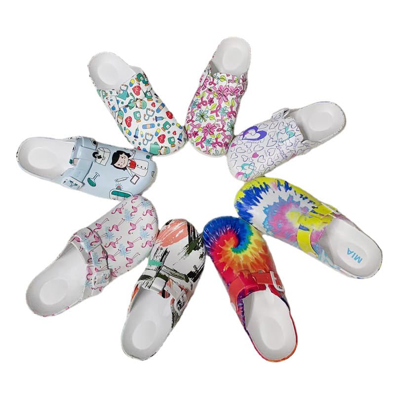EVA Toe-Covered Slippers for Women, Nurse Half Slippers, Printed Outdoor Slippers, Lab Soft Bottom Trendy Couple Slippers Wholesale