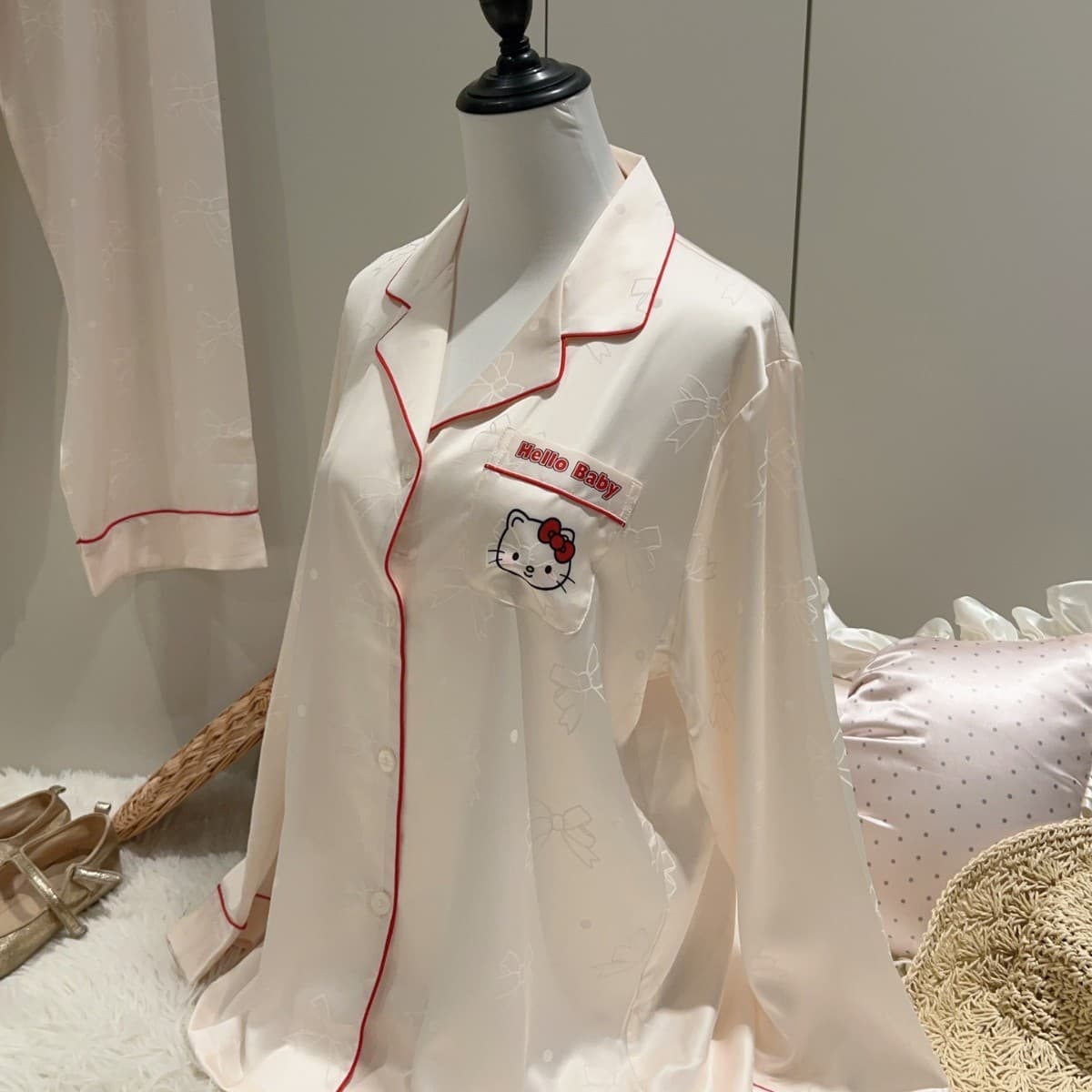 Summer pajamas for women, ice silk pajamas for women, ice silk pajamas, insKT cat light rice jacquard three-piece home clothes
