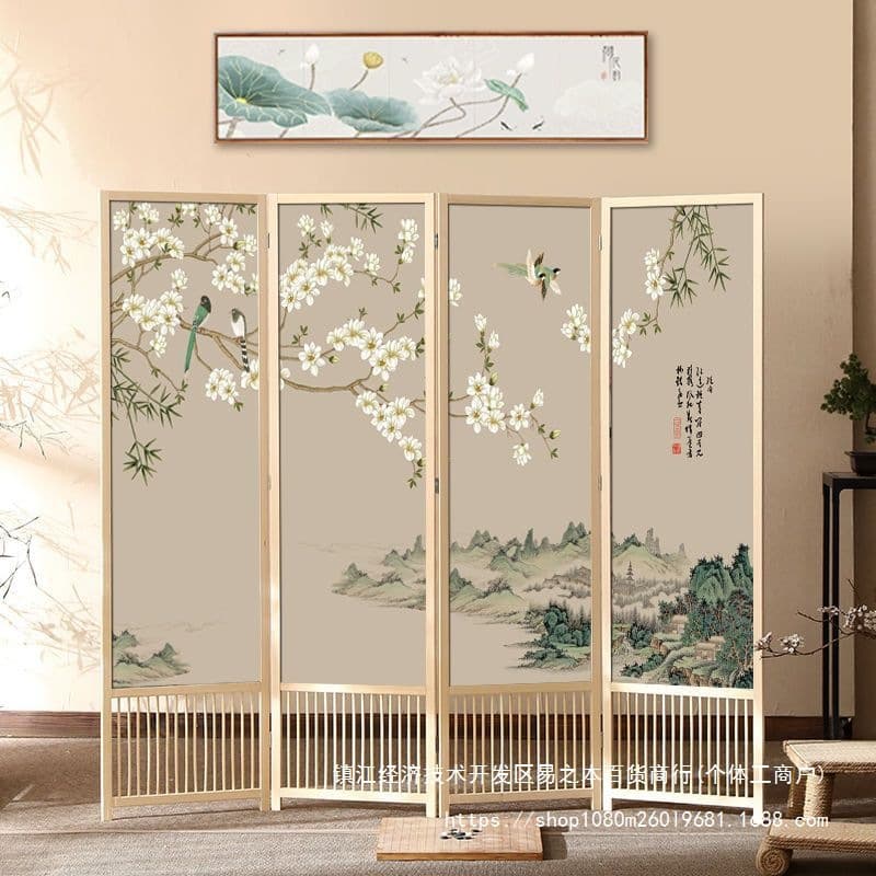 Solid wood screen partition, modern minimalist style, folding and movable, suitable for home, living room, bedroom, study, hotel, and office use.