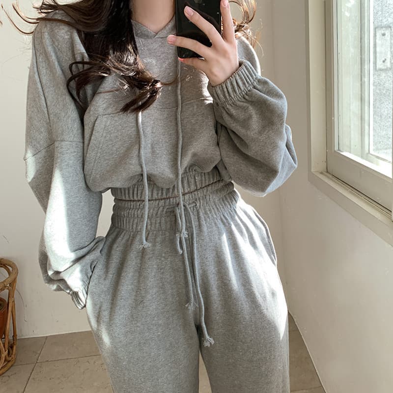 Fall/Winter New Set Women Sporty Two-Piece Set Short Cropped Hoodie + Drawstring Jogger Pants