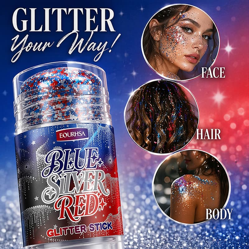 Cross-border Hot Selling Glitter Makeup Stick Blue Silver Red Three-color Sequins Stage Party Body Face Hair Shiny Makeup