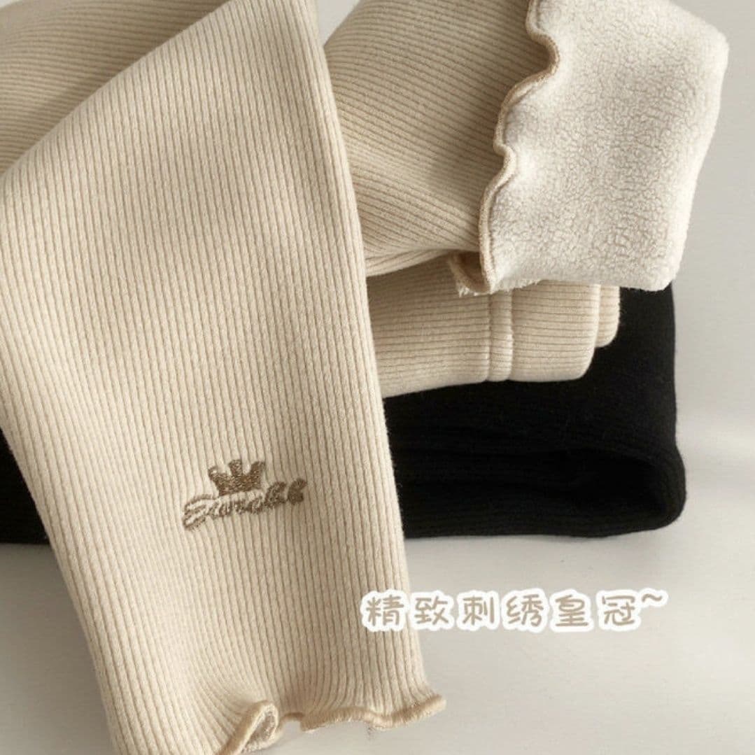 New Autumn/Winter German Fleece Children's Ruffle Hem Leggings, Fleece/Non-Fleece Embroidered All-in-One Plush Warm Girls' Pants
